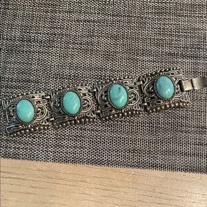 Vintage Heavy Turquoise Silver Bracelet